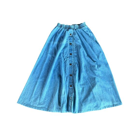 Vintage Denim Maxi Skirt Sz. S, 90s, Button Down, Classic, Light Wash, Grunge - Picture 1 of 4